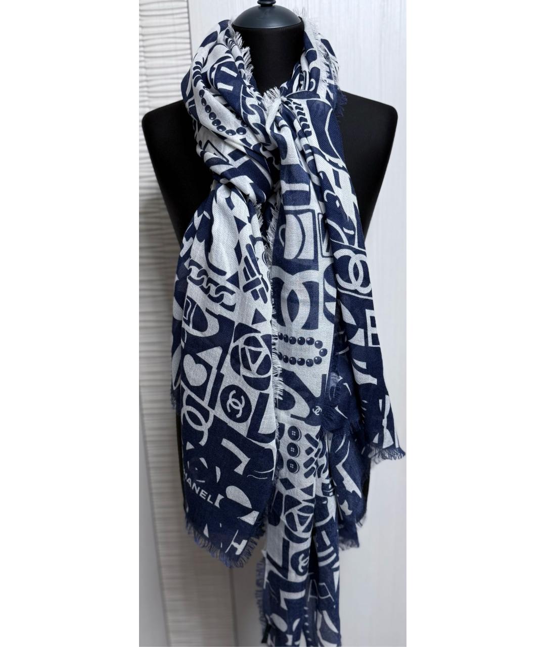 CHANEL Темно-синий кашемировый шарф, фото 4