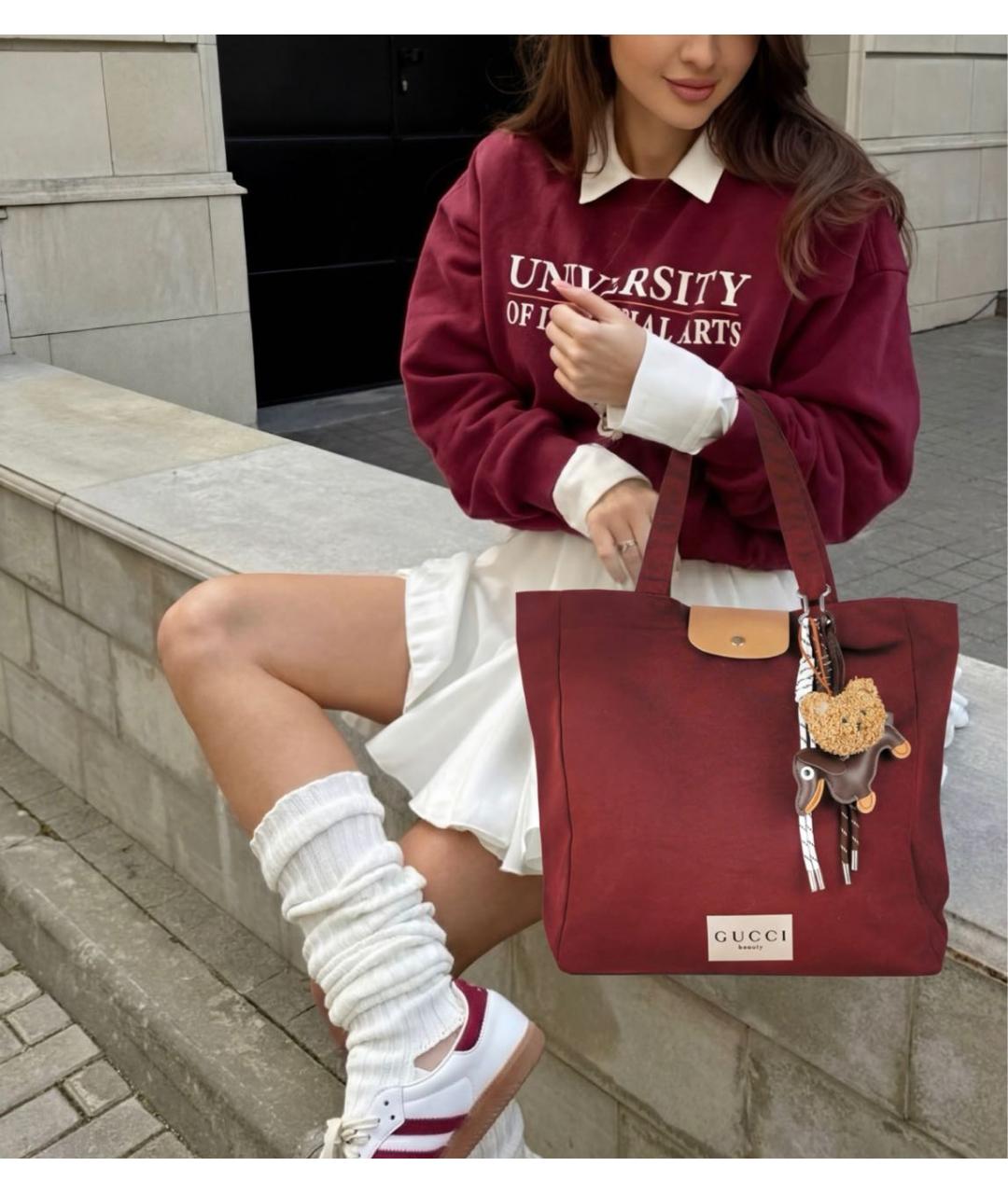 GUCCI BEAUTY Бордовая тканевая дорожная/спортивная сумка, фото 6