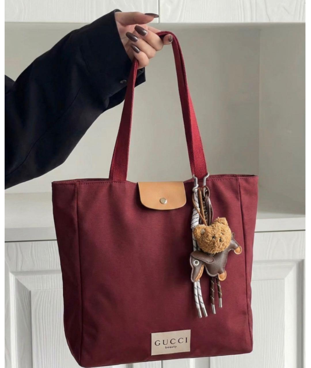 GUCCI BEAUTY Бордовая тканевая дорожная/спортивная сумка, фото 5