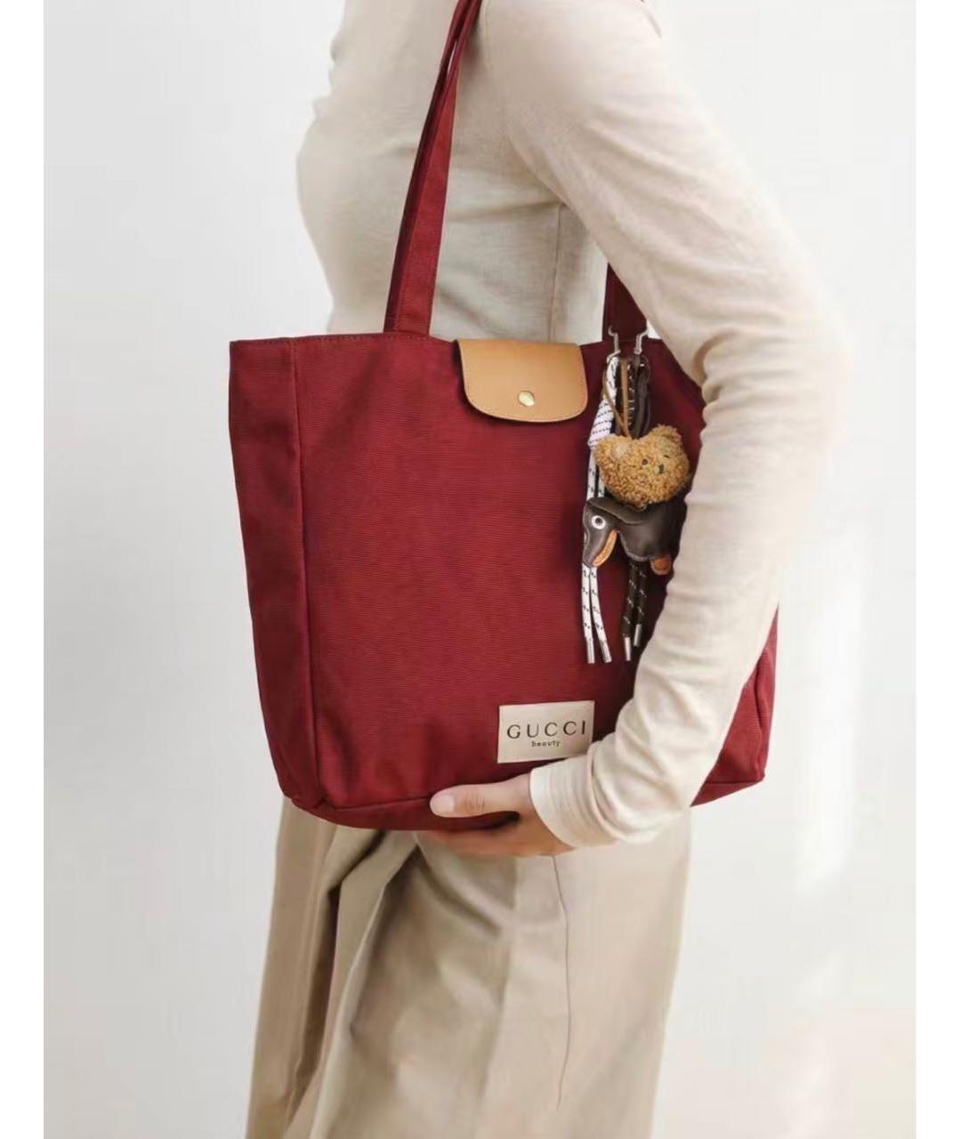 GUCCI BEAUTY Бордовая тканевая дорожная/спортивная сумка, фото 4