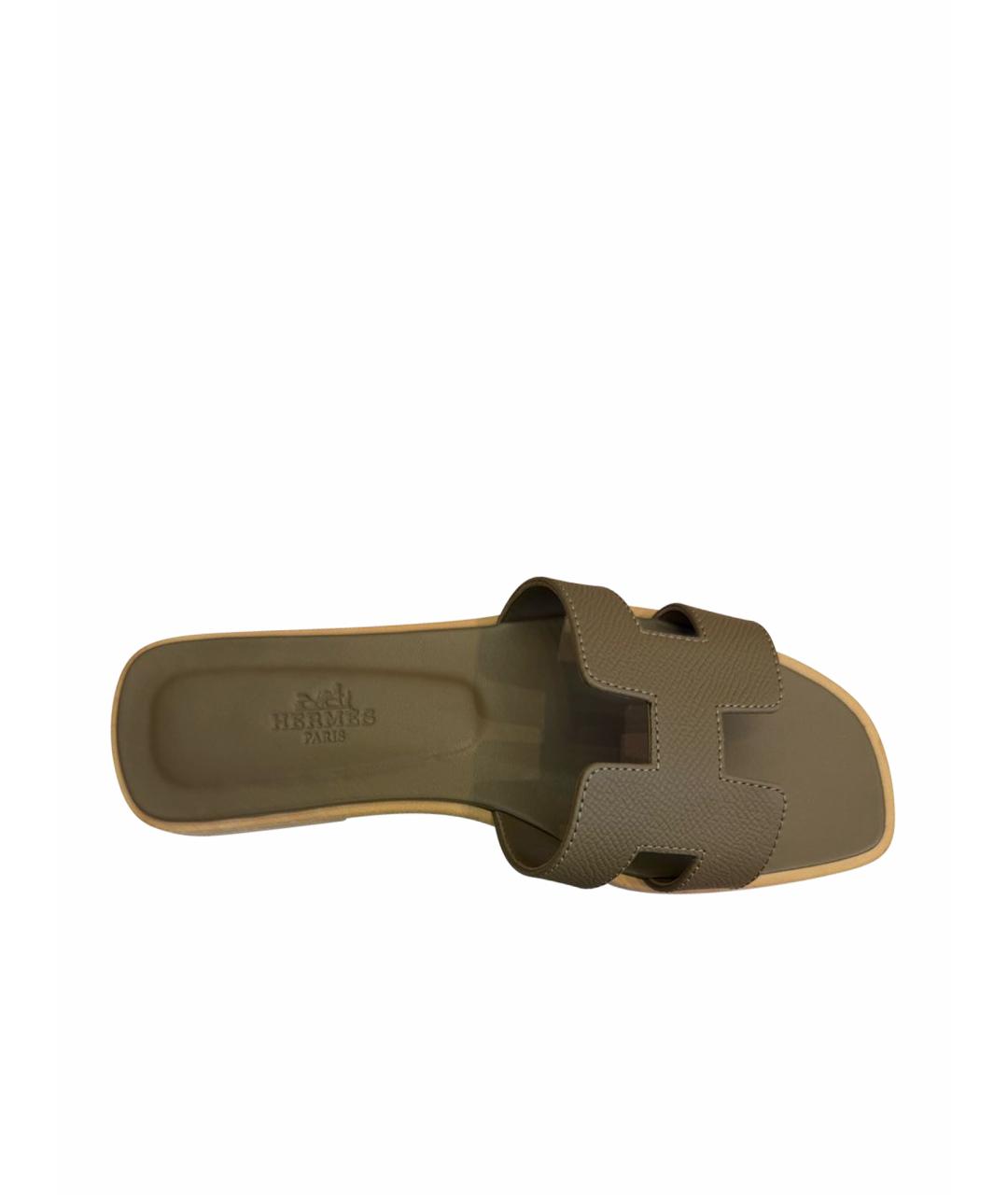 HERMES Антрацитовые кожаные сандалии, фото 1