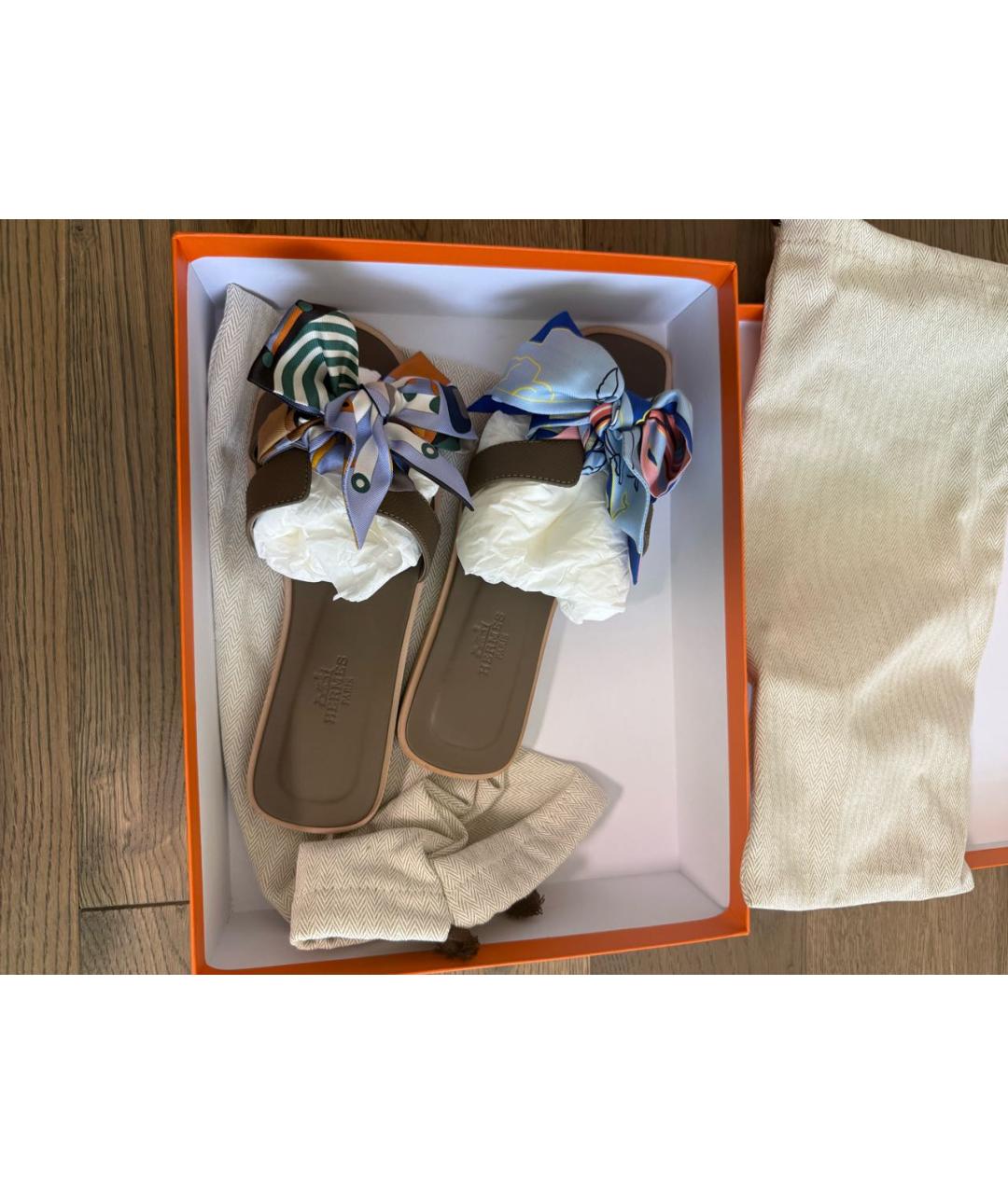 HERMES Антрацитовые кожаные сандалии, фото 4