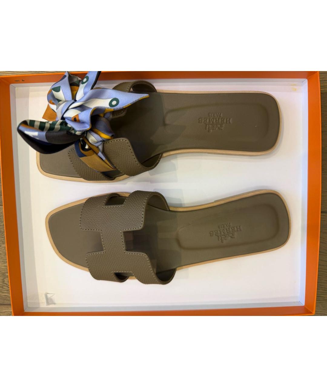 HERMES Антрацитовые кожаные сандалии, фото 5