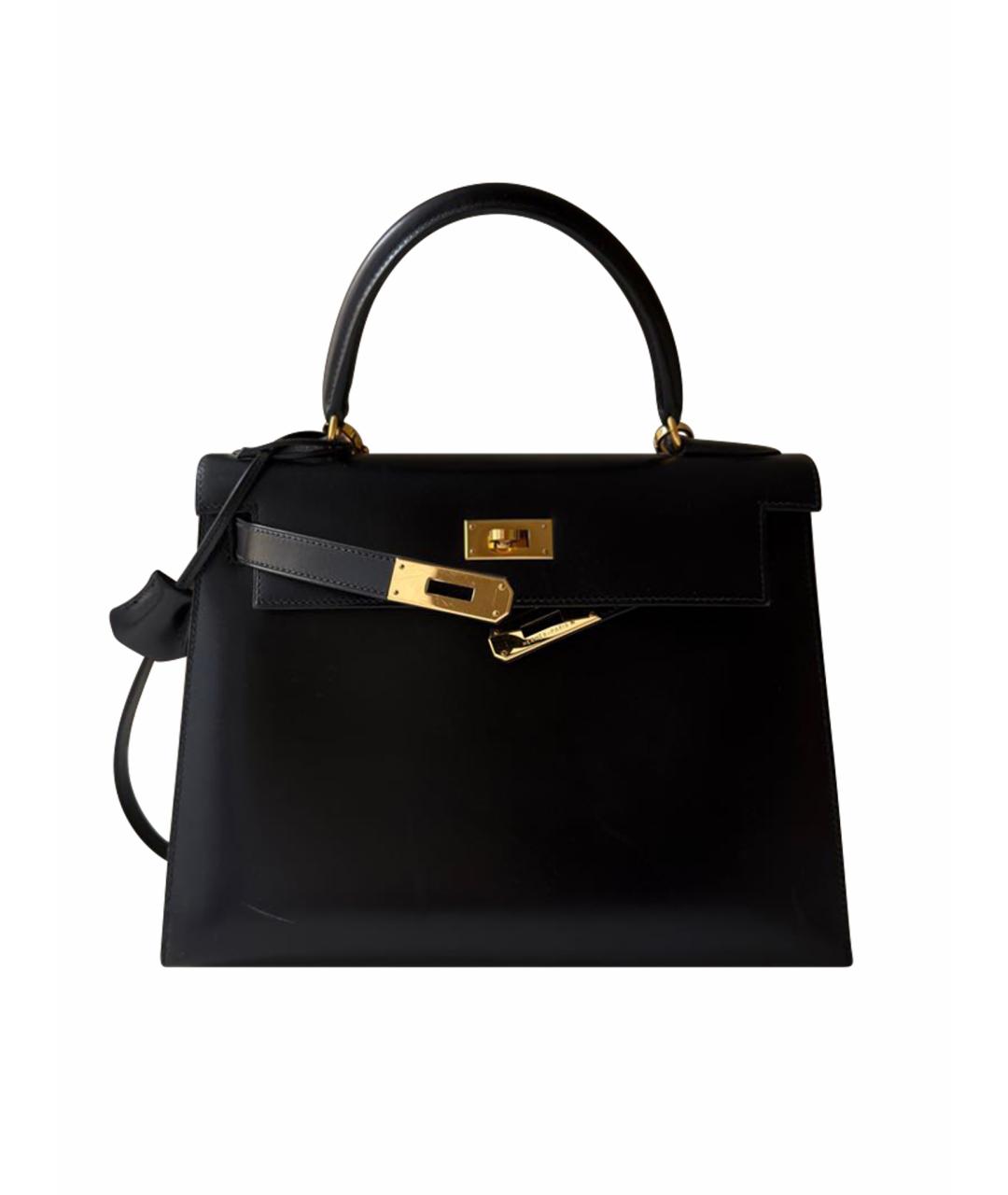 HERMES Черная кожаная сумка с короткими ручками, фото 1