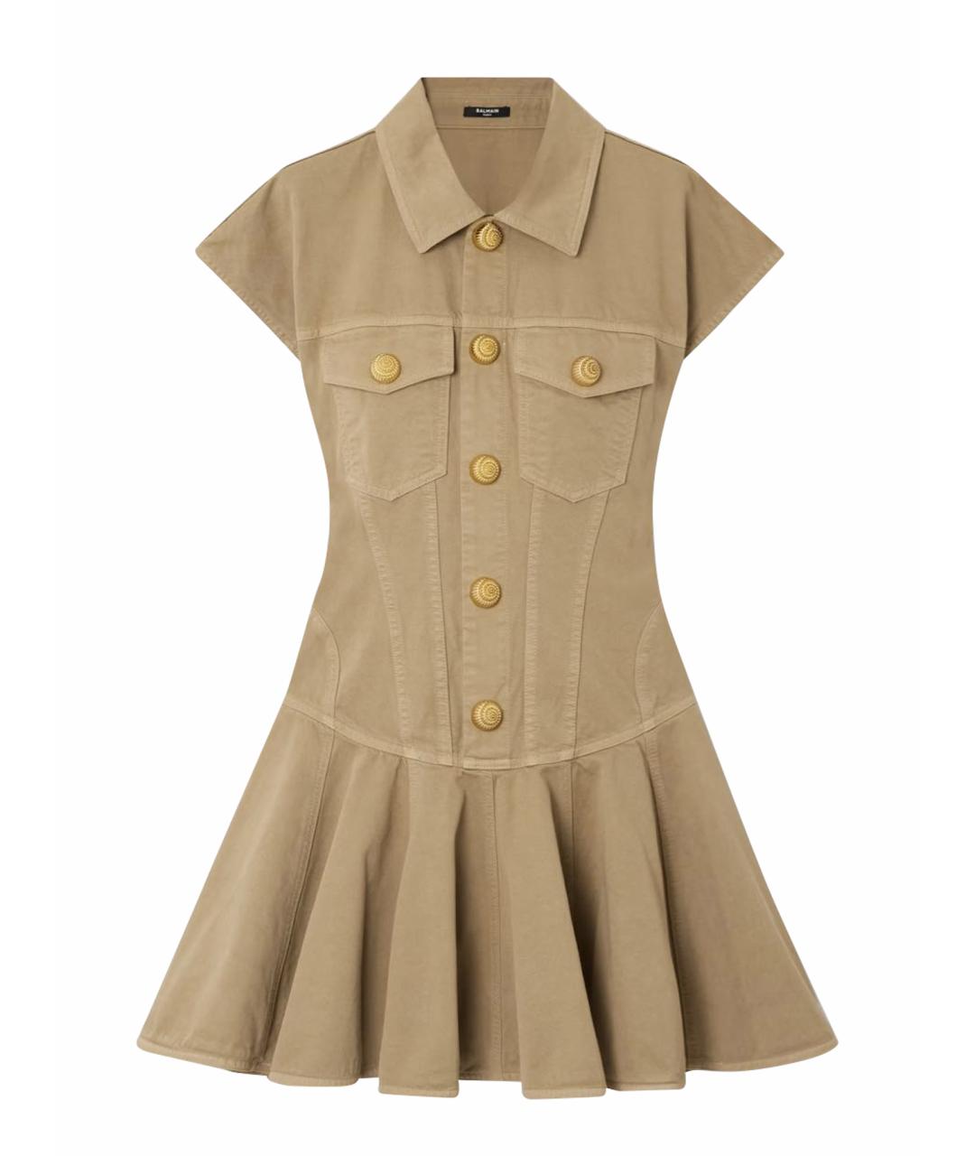 BALMAIN Бежевое хлопковое повседневное платье, фото 6