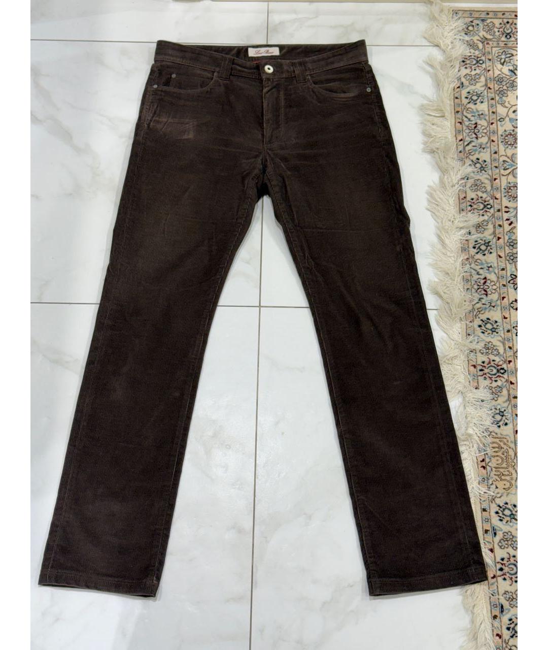 LORO PIANA Коричневые хлопко-эластановые повседневные брюки, фото 9