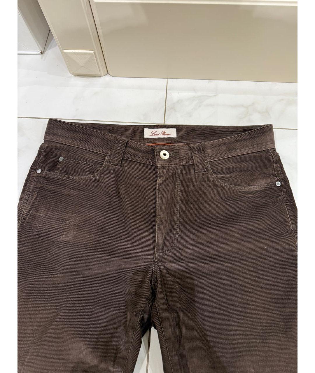 LORO PIANA Коричневые хлопко-эластановые повседневные брюки, фото 3
