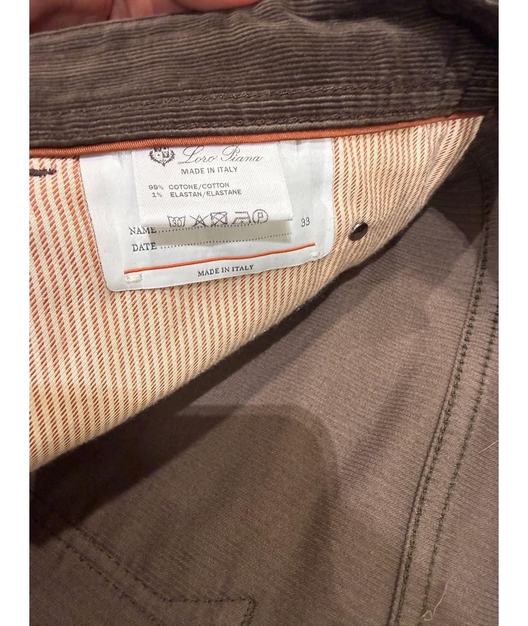 LORO PIANA Коричневые хлопко-эластановые повседневные брюки, фото 6
