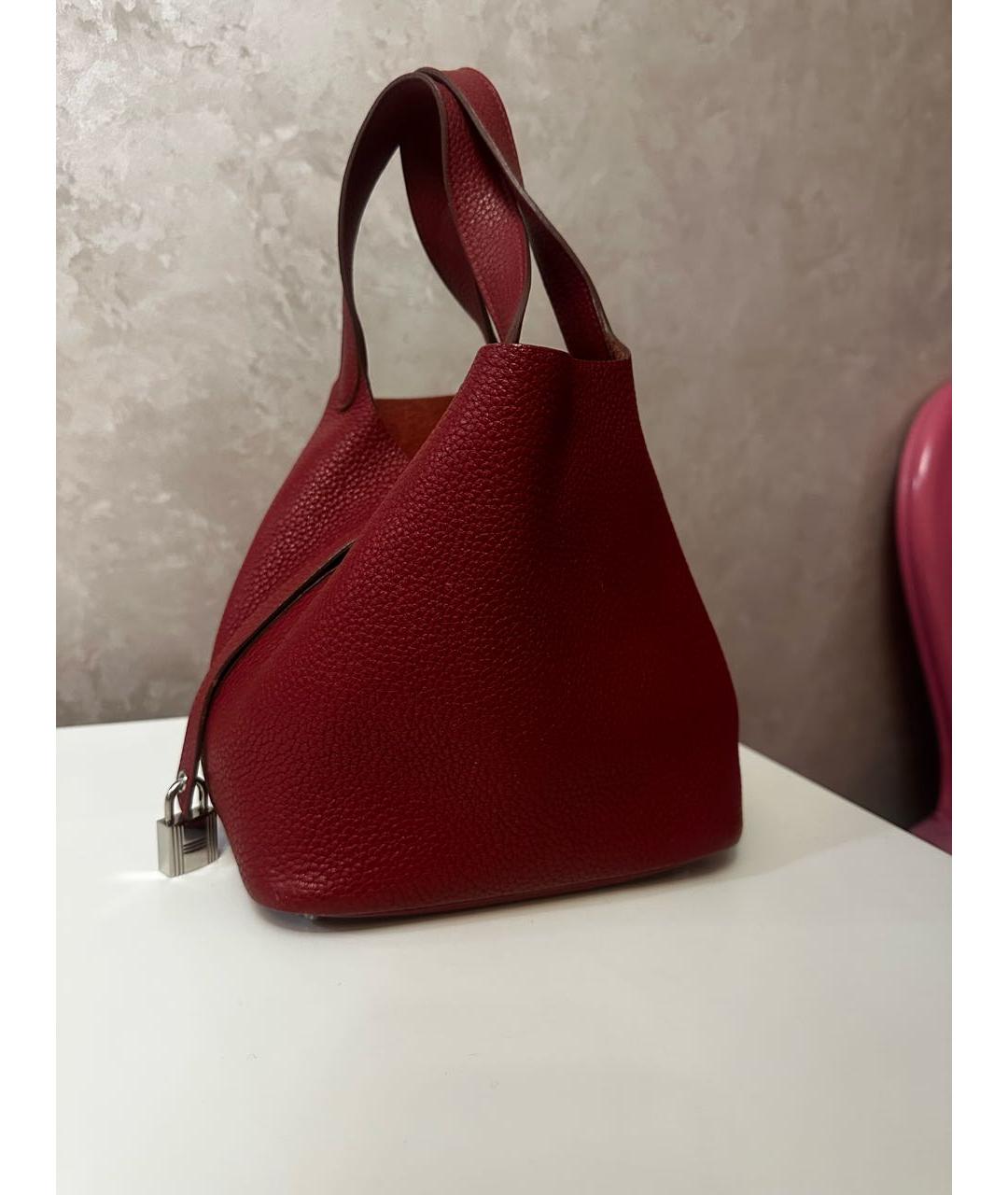 HERMES Бордовая кожаная сумка с короткими ручками, фото 8