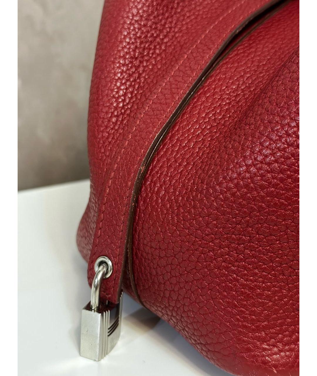 HERMES Бордовая кожаная сумка с короткими ручками, фото 3
