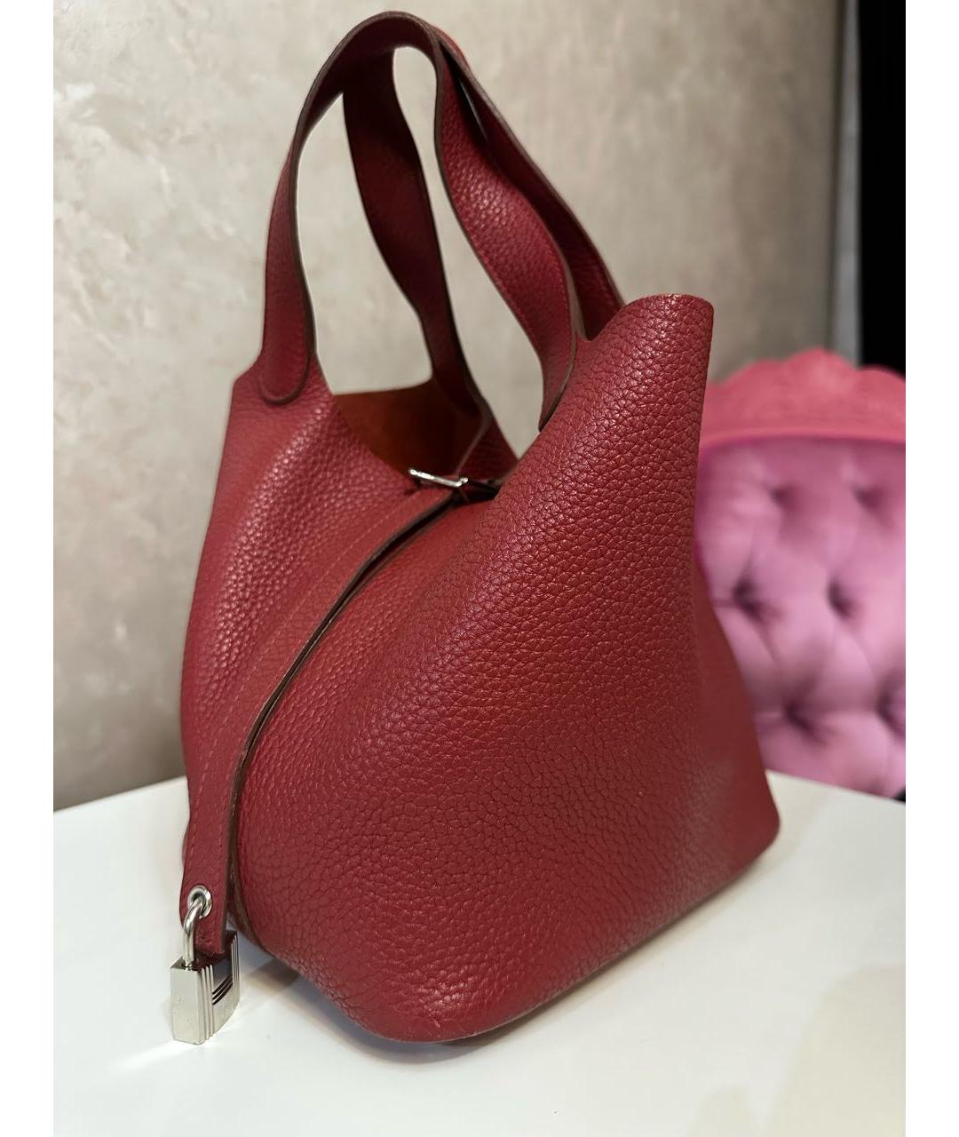 HERMES Бордовая кожаная сумка с короткими ручками, фото 2