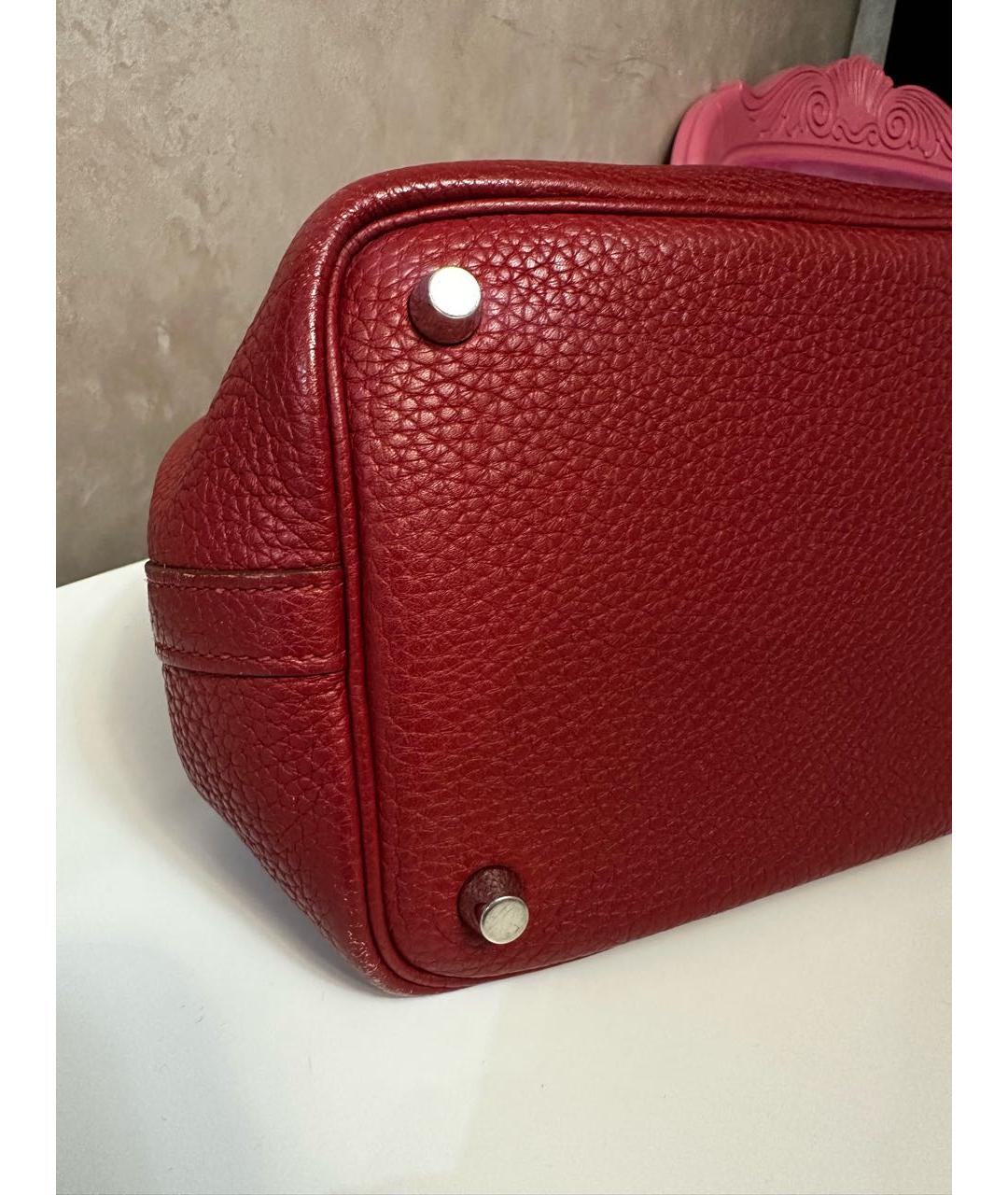 HERMES Бордовая кожаная сумка с короткими ручками, фото 7
