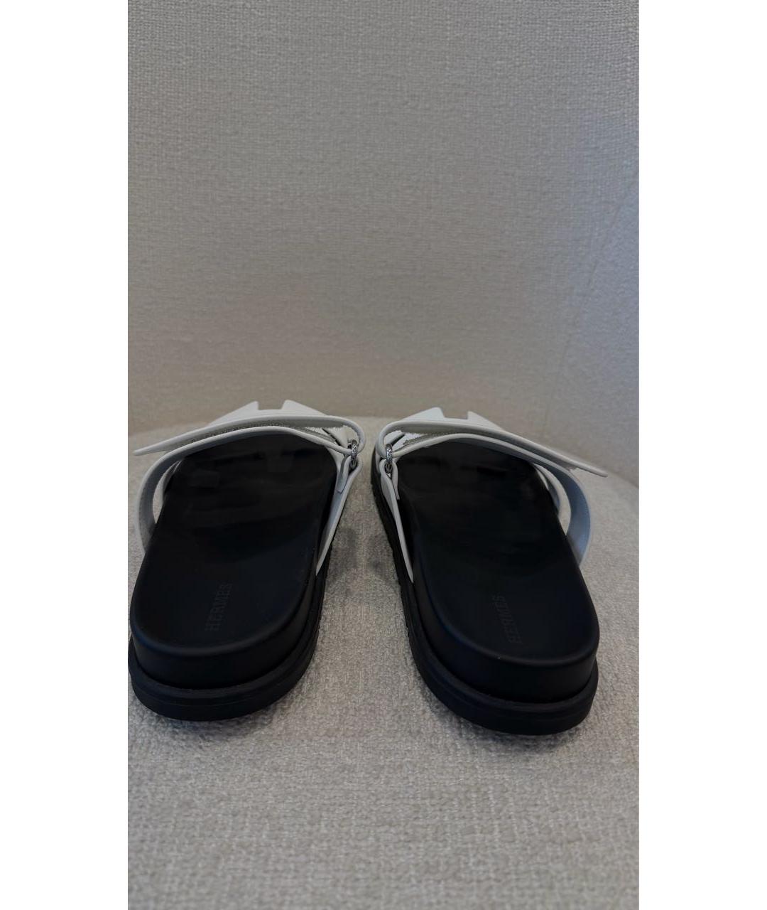 HERMES Белые кожаные шлепанцы, фото 4