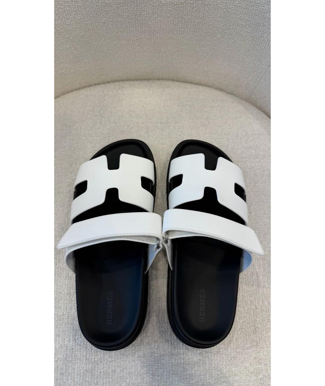 HERMES Белые кожаные шлепанцы, фото 3