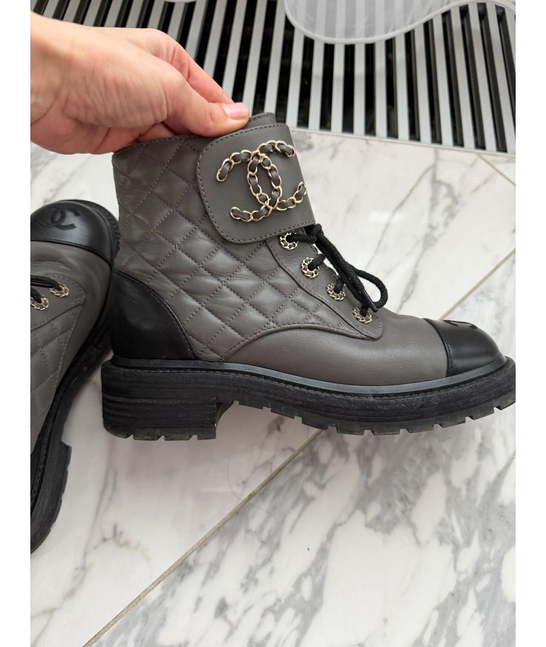 CHANEL Серые кожаные ботинки, фото 7