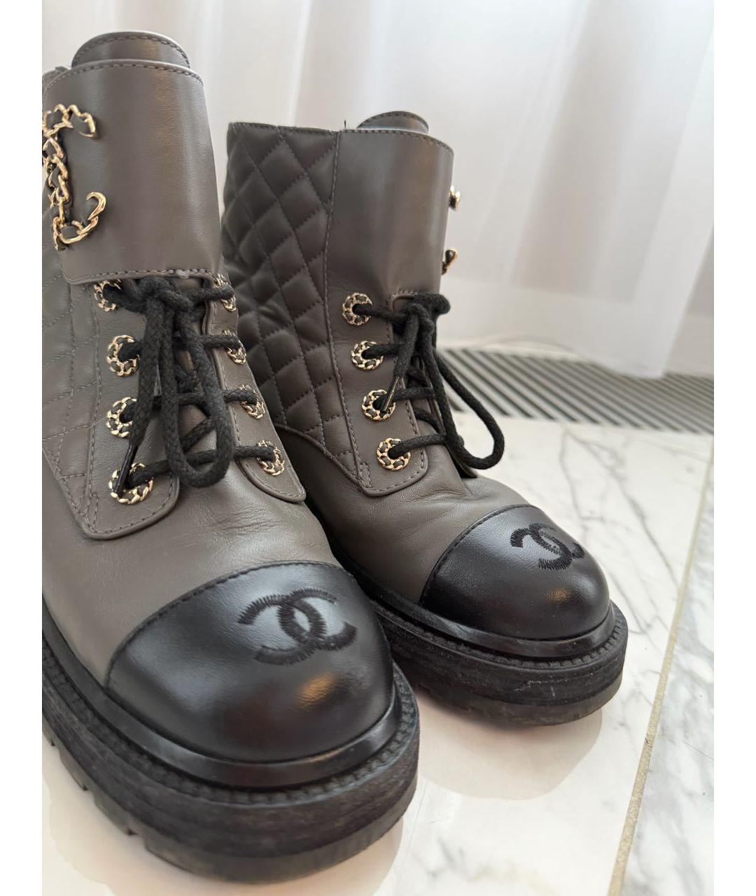 CHANEL Серые кожаные ботинки, фото 5