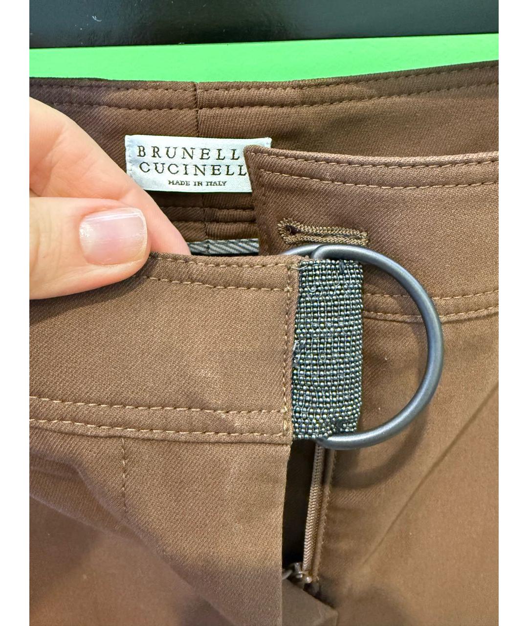 BRUNELLO CUCINELLI Коричневые хлопко-эластановые брюки широкие, фото 2