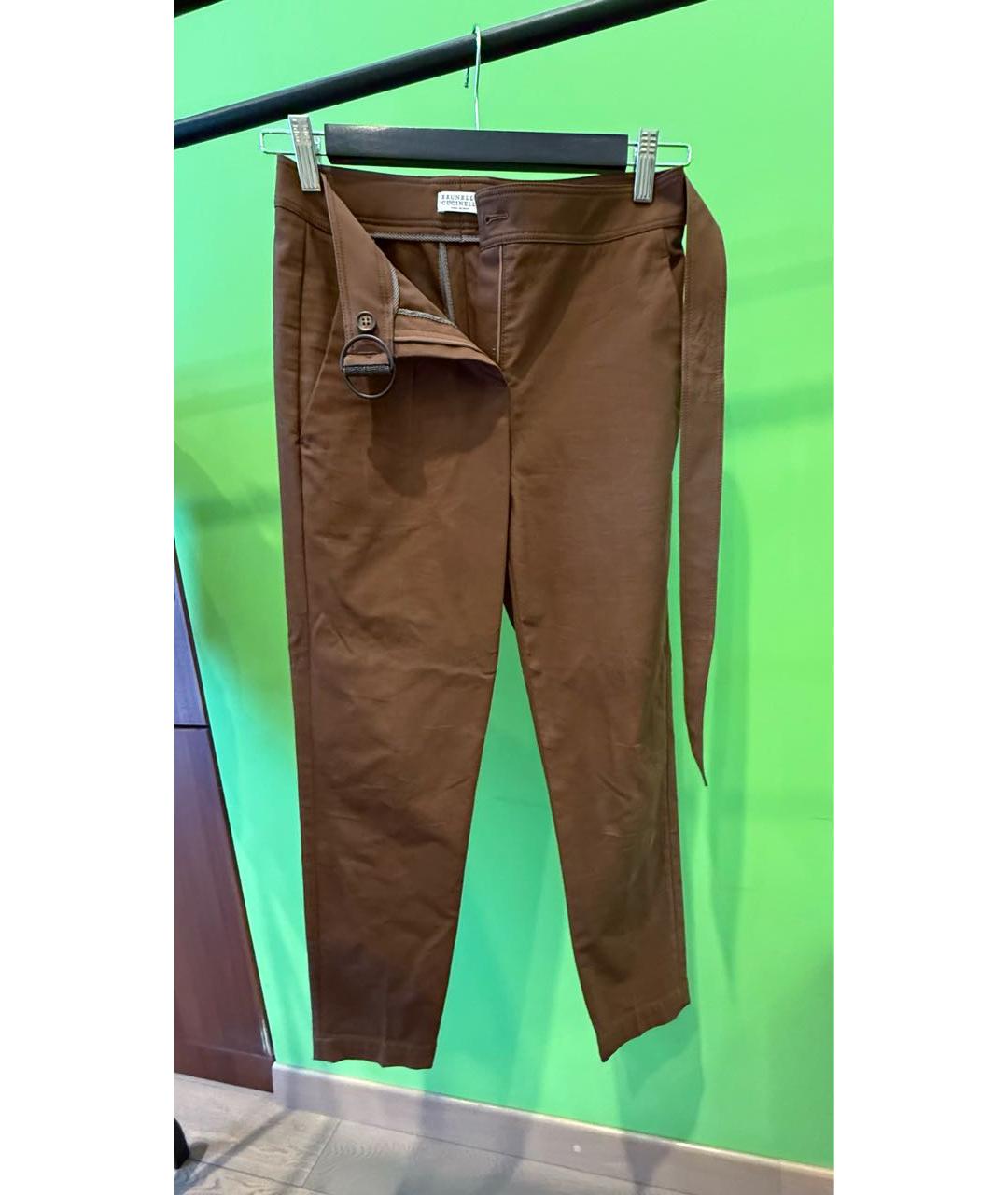 BRUNELLO CUCINELLI Коричневые хлопко-эластановые брюки широкие, фото 6