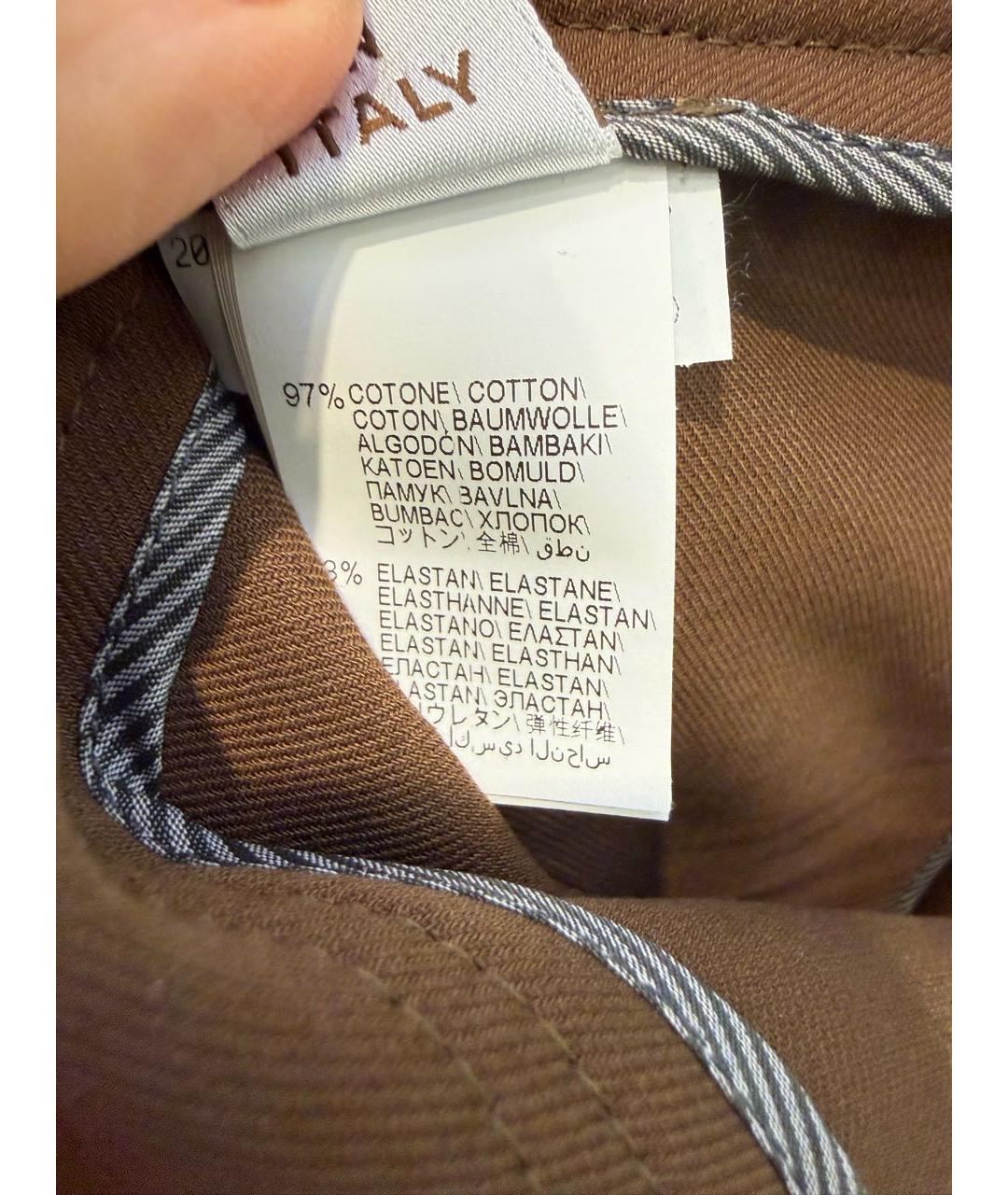 BRUNELLO CUCINELLI Коричневые хлопко-эластановые брюки широкие, фото 5