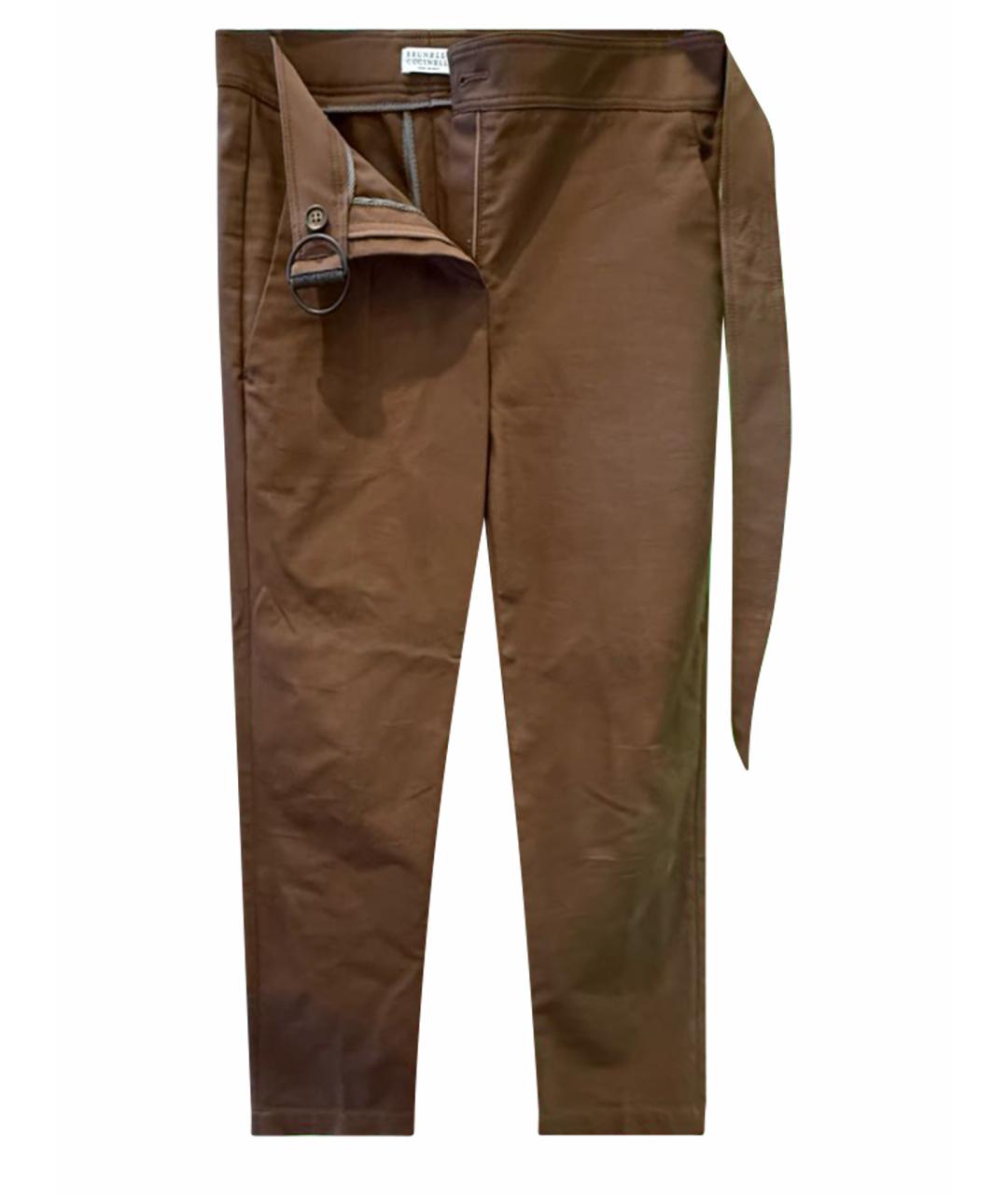 BRUNELLO CUCINELLI Коричневые хлопко-эластановые брюки широкие, фото 1
