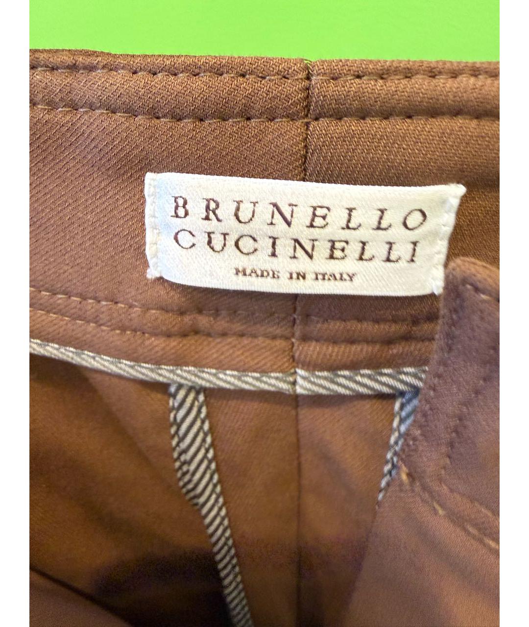 BRUNELLO CUCINELLI Коричневые хлопко-эластановые брюки широкие, фото 4