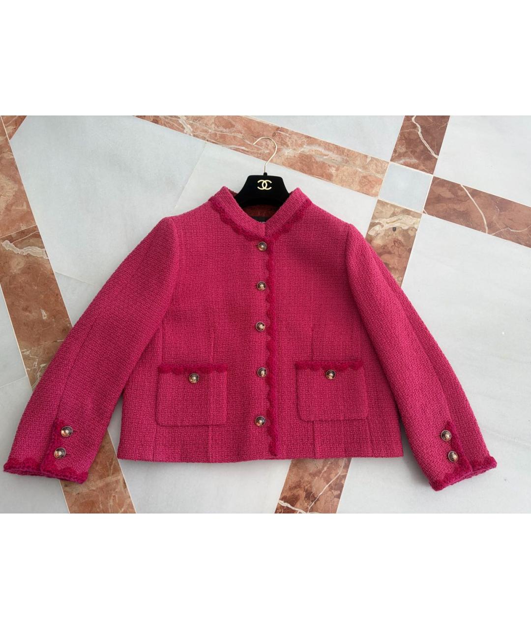 CHANEL Розовый твидовый жакет/пиджак, фото 8