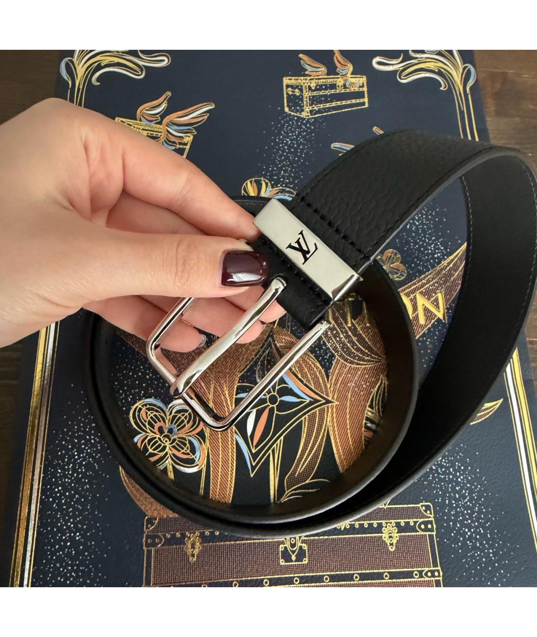 LOUIS VUITTON Черный кожаный ремень, фото 2