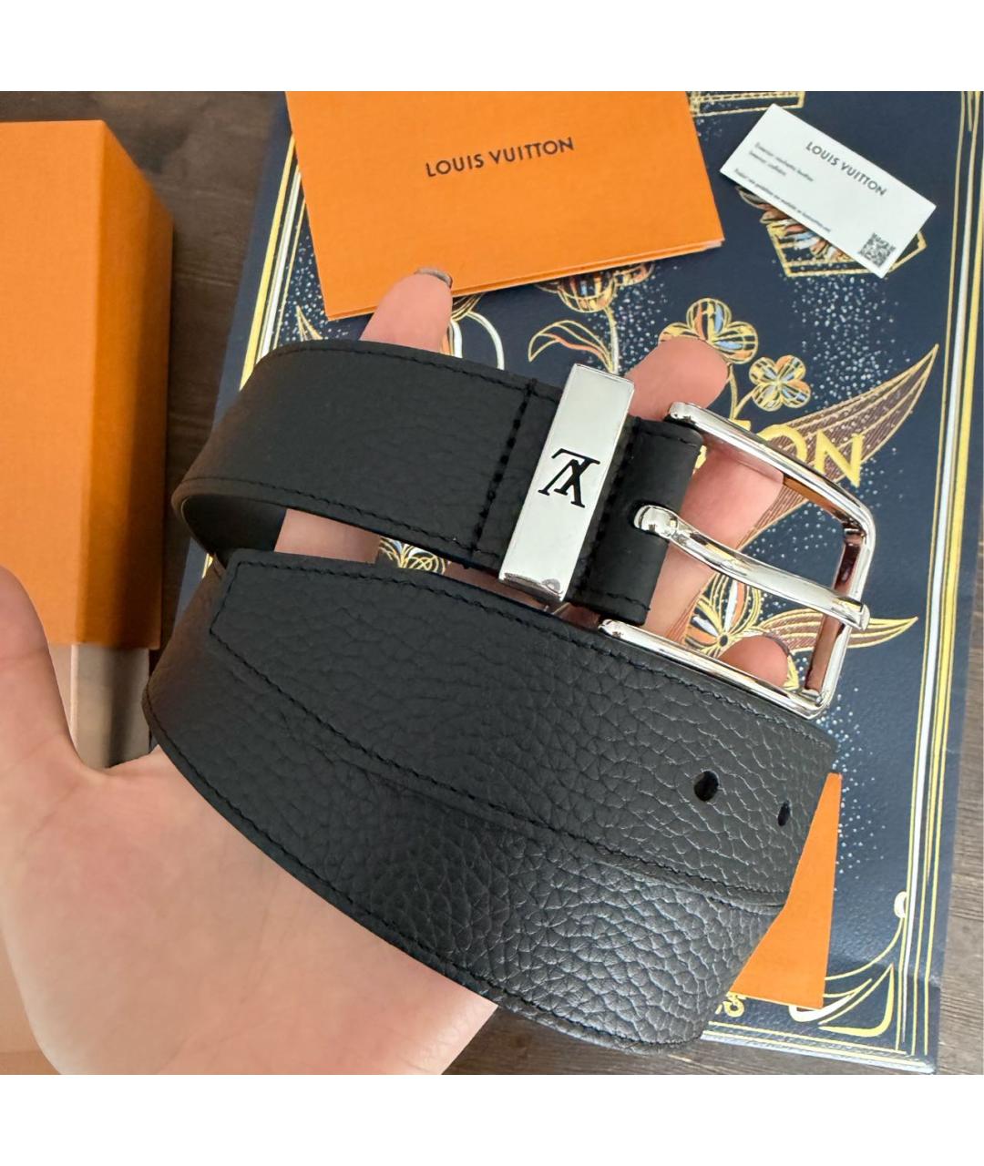 LOUIS VUITTON Черный кожаный ремень, фото 7