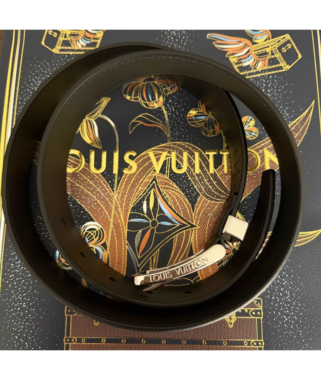 LOUIS VUITTON Черный кожаный ремень, фото 3