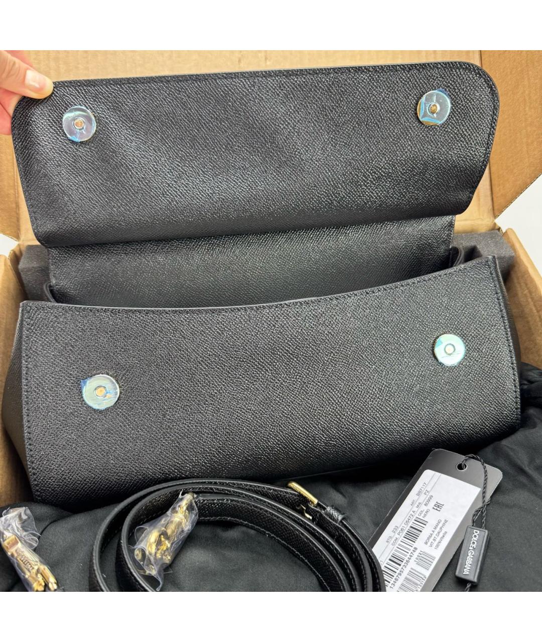 DOLCE&GABBANA Черная кожаная сумка через плечо, фото 6