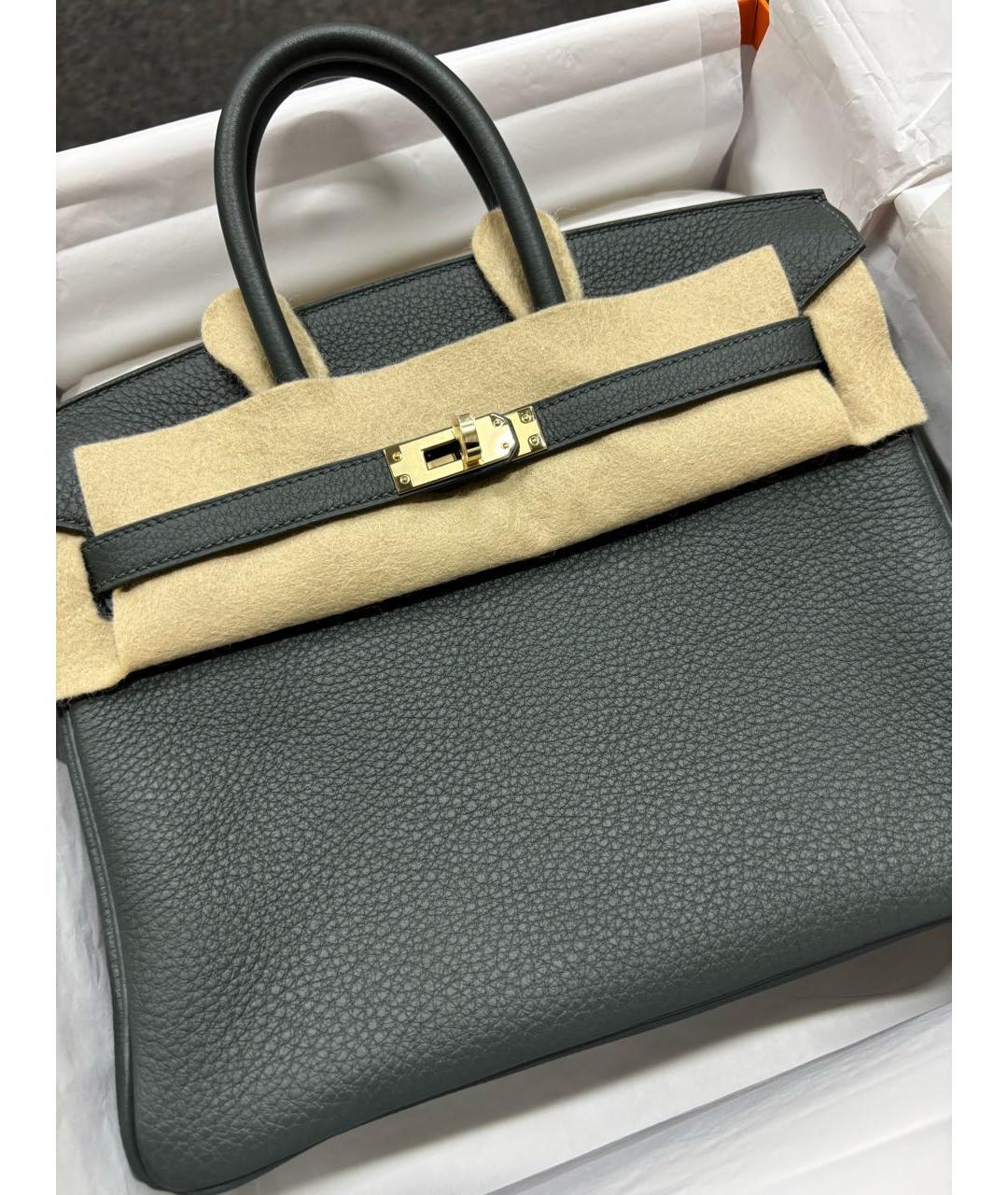 HERMES Зеленая кожаная сумка с короткими ручками, фото 4