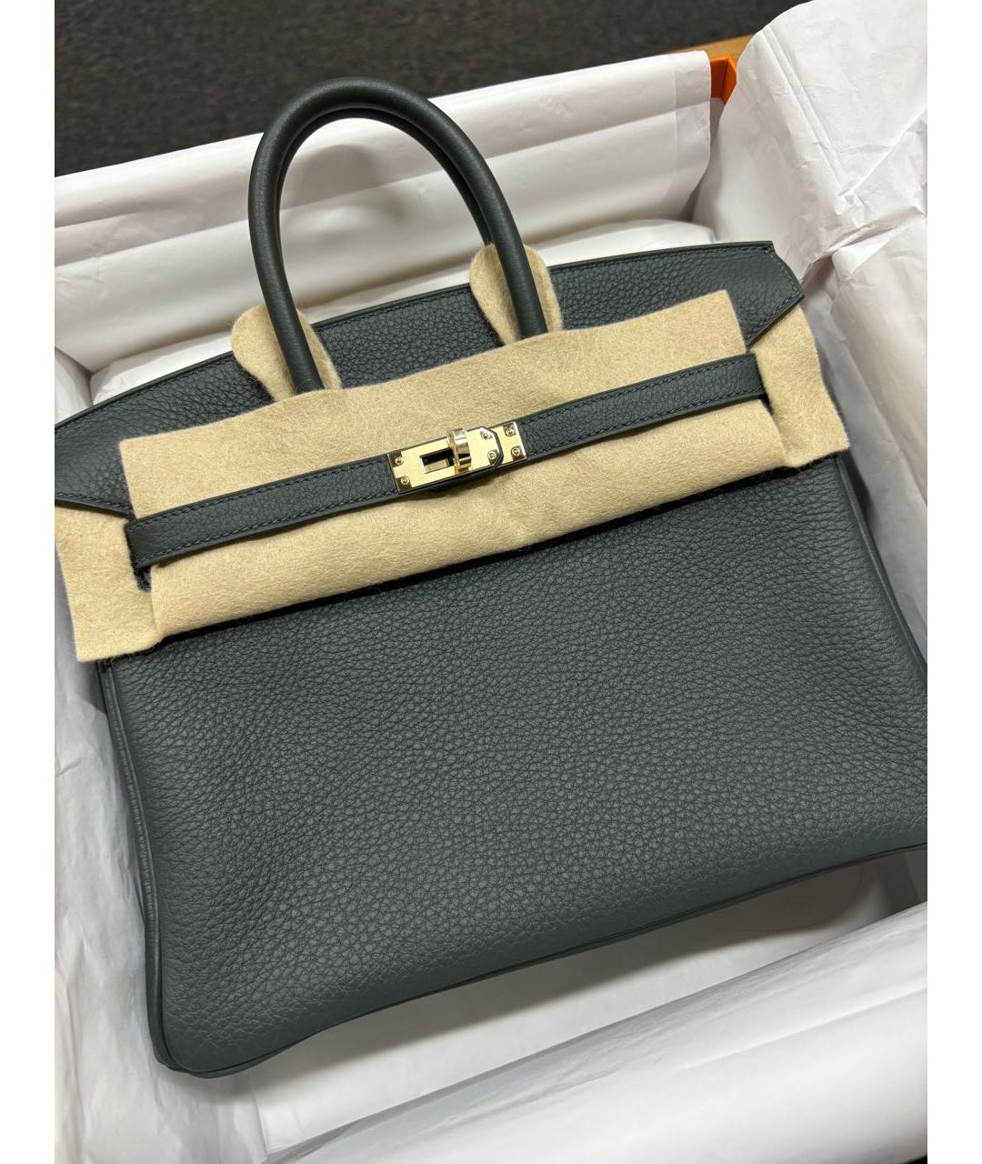 HERMES Зеленая кожаная сумка с короткими ручками, фото 3