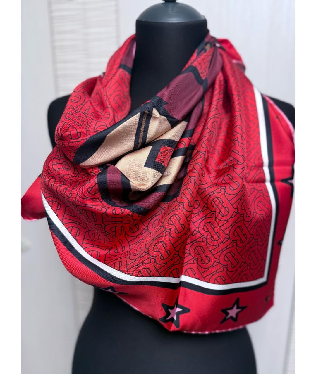 BURBERRY Красный шелковый платок, фото 3