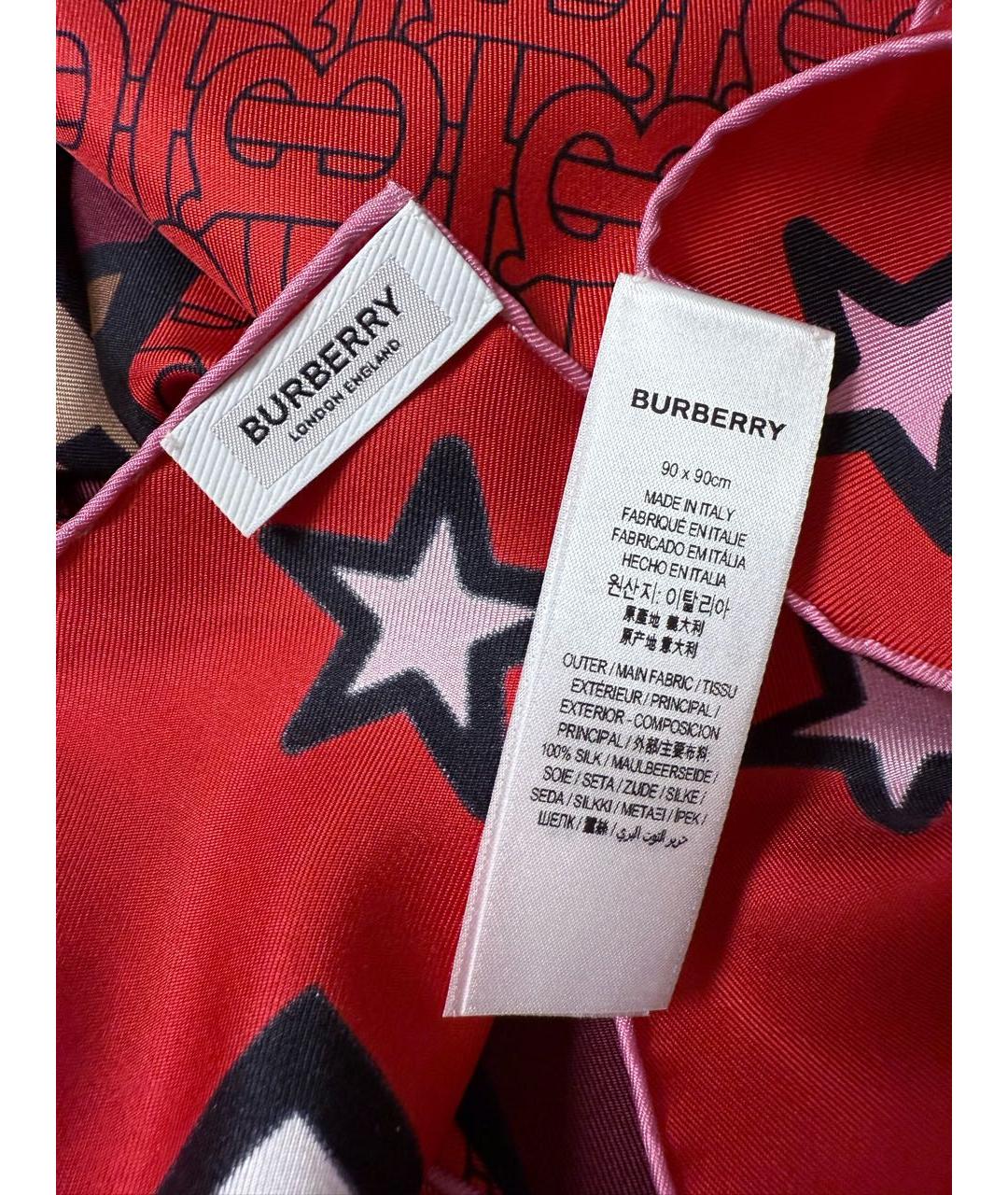 BURBERRY Красный шелковый платок, фото 5