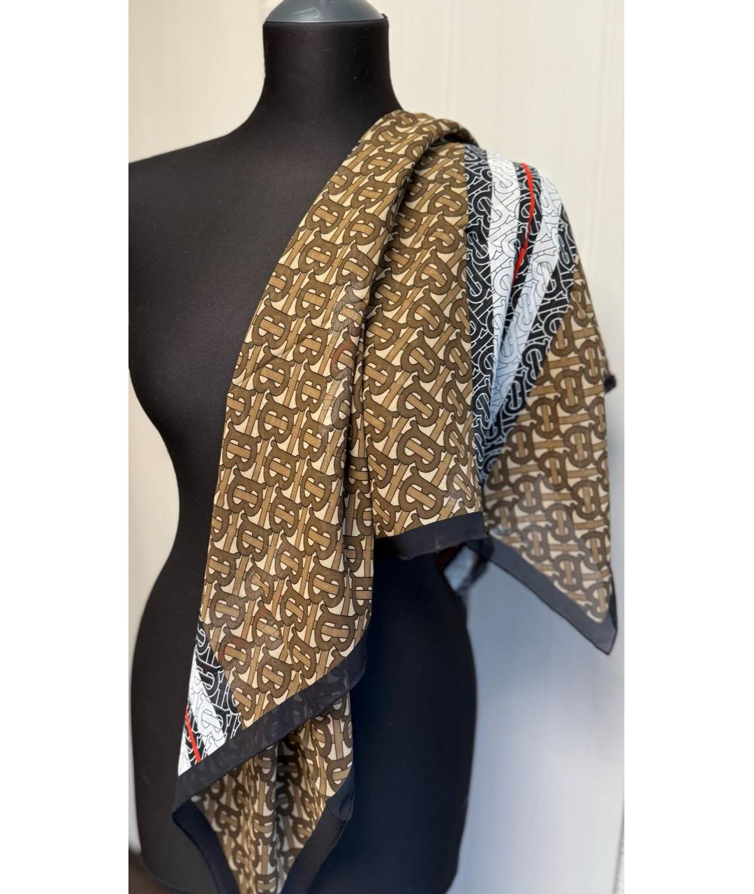 BURBERRY Коричневый шелковый платок, фото 3