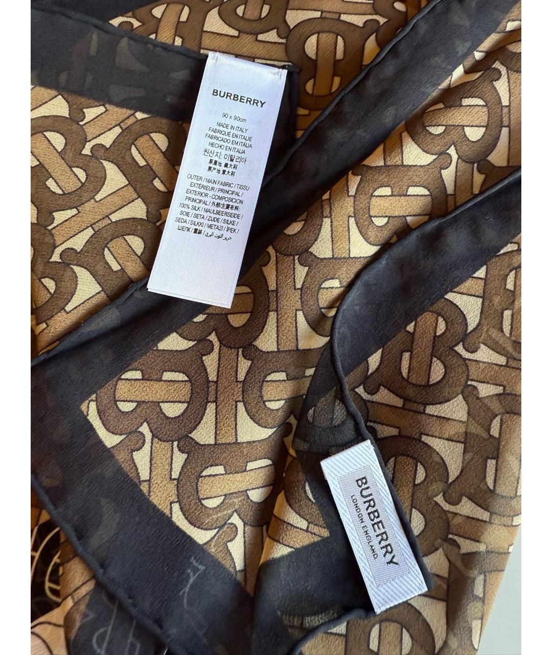 BURBERRY Коричневый шелковый платок, фото 4