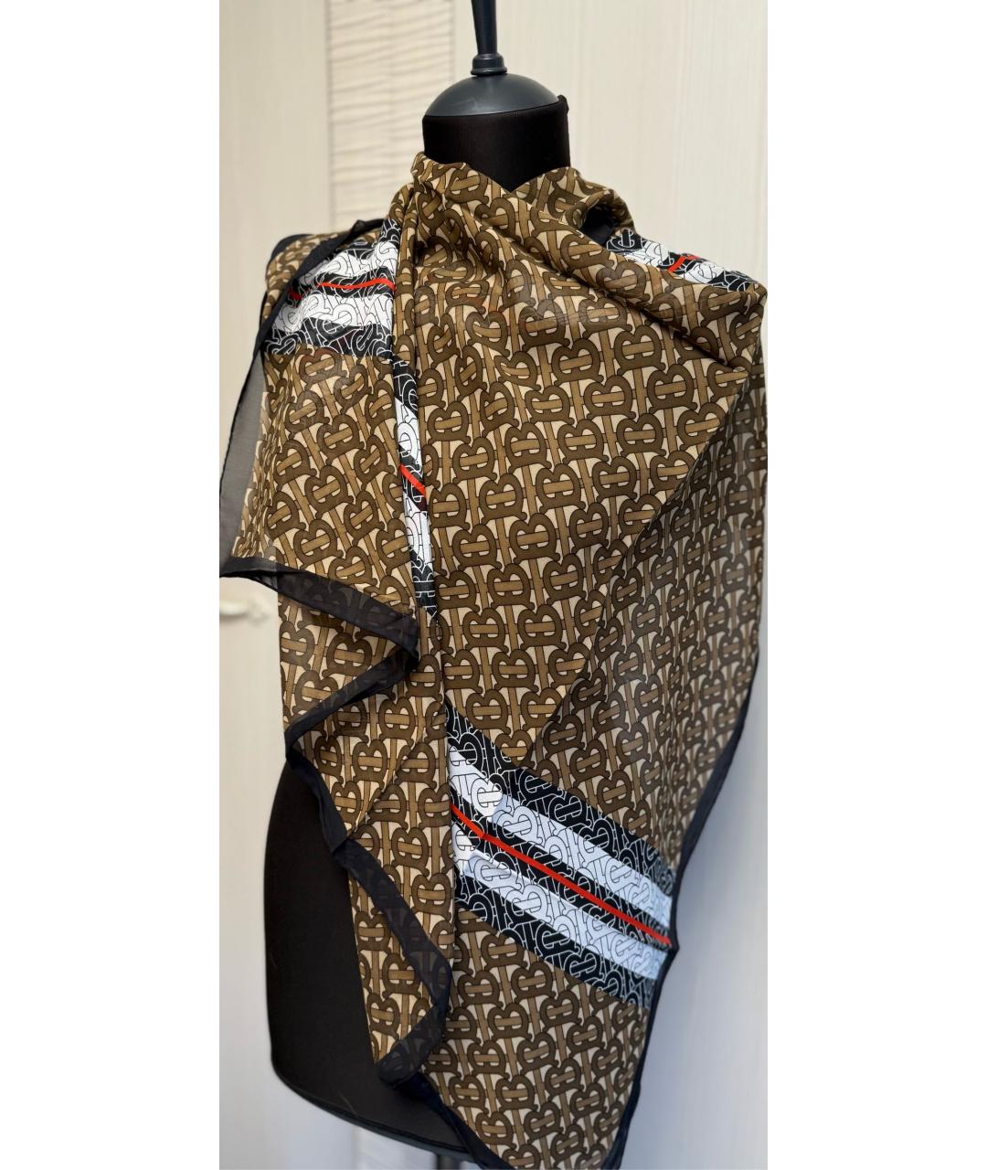 BURBERRY Коричневый шелковый платок, фото 6