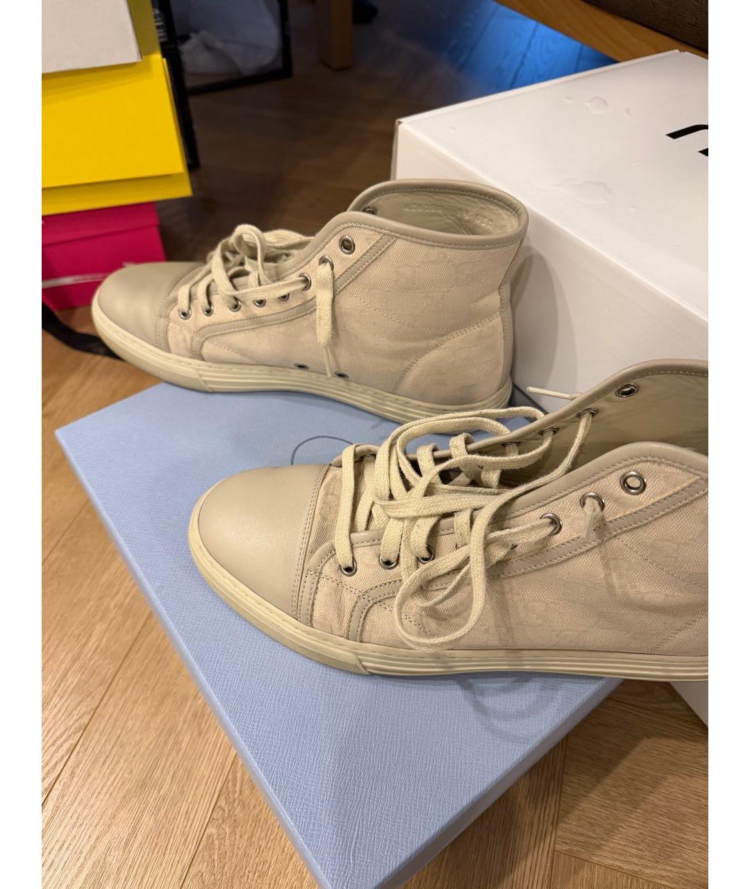 GUCCI Бежевые текстильные низкие кроссовки / кеды, фото 6