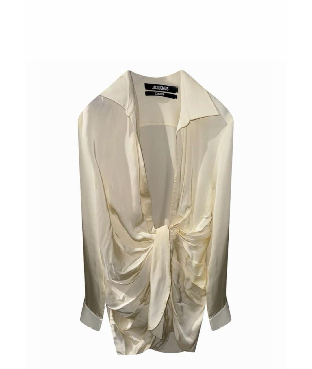 JACQUEMUS Белое шелковое коктейльное платье, фото 3