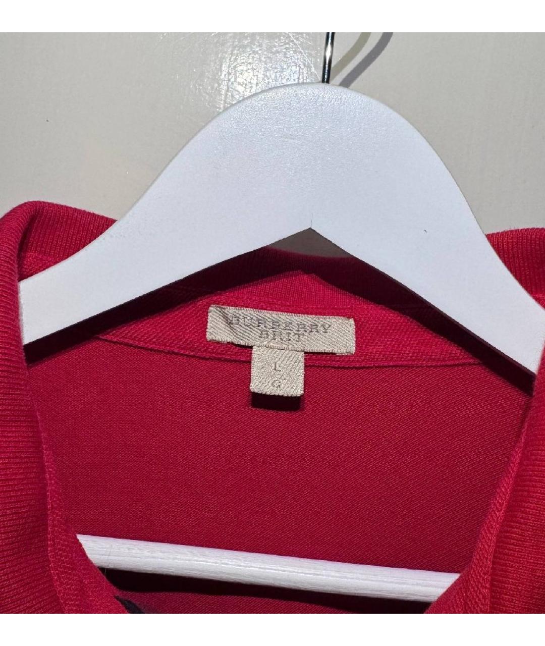 BURBERRY Красное хлопковое поло с коротким рукавом, фото 4