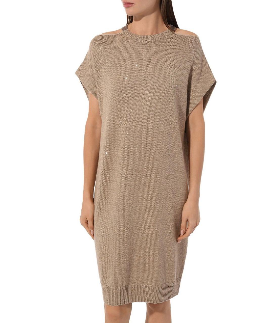 BRUNELLO CUCINELLI Бежевое кашемировое повседневное платье, фото 5