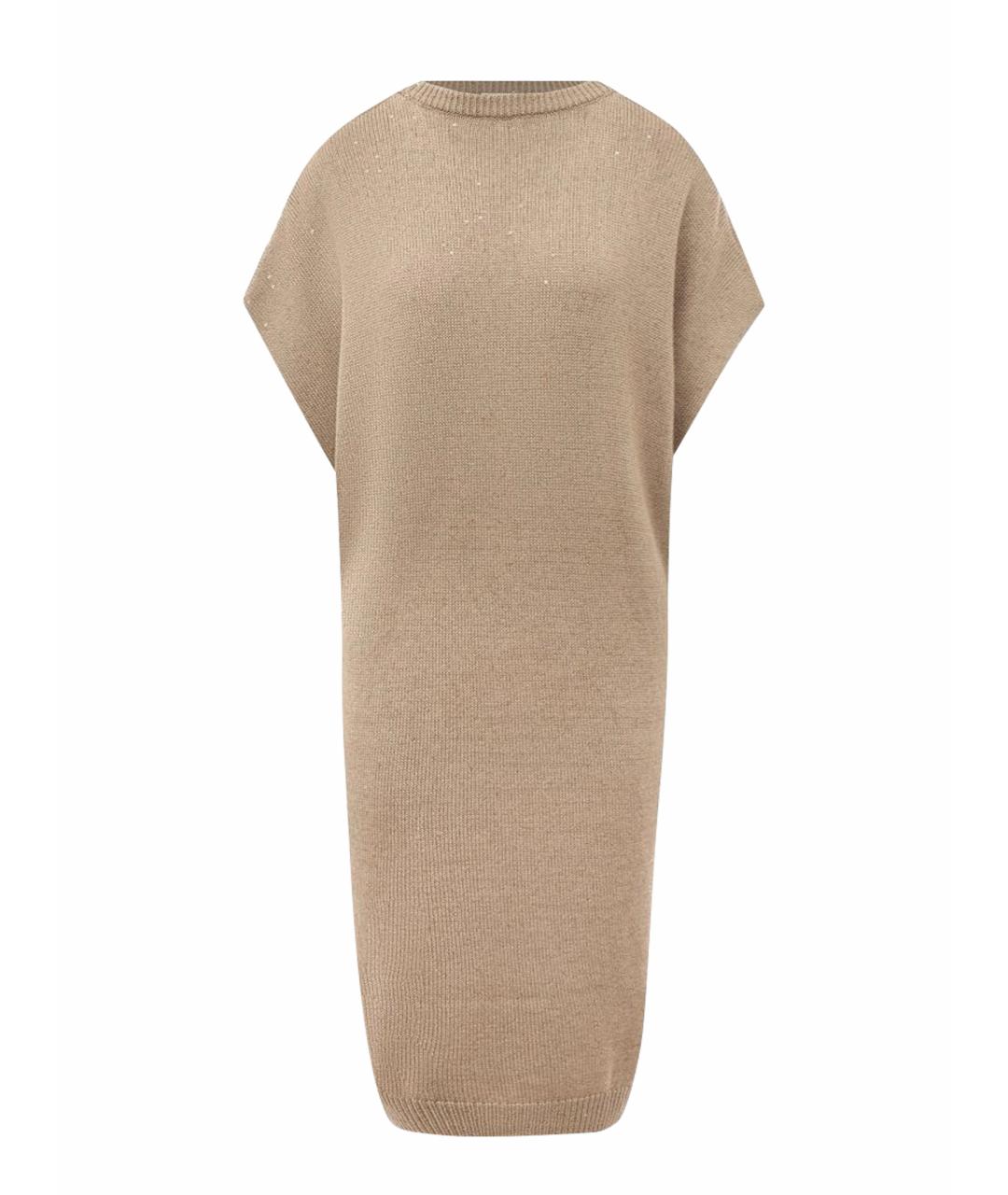 BRUNELLO CUCINELLI Бежевое кашемировое повседневное платье, фото 1