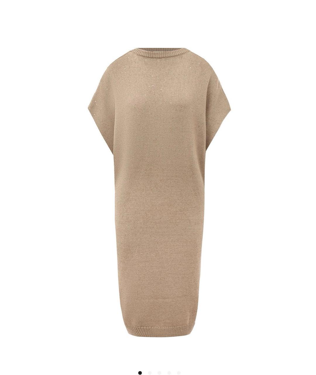 BRUNELLO CUCINELLI Бежевое кашемировое повседневное платье, фото 6