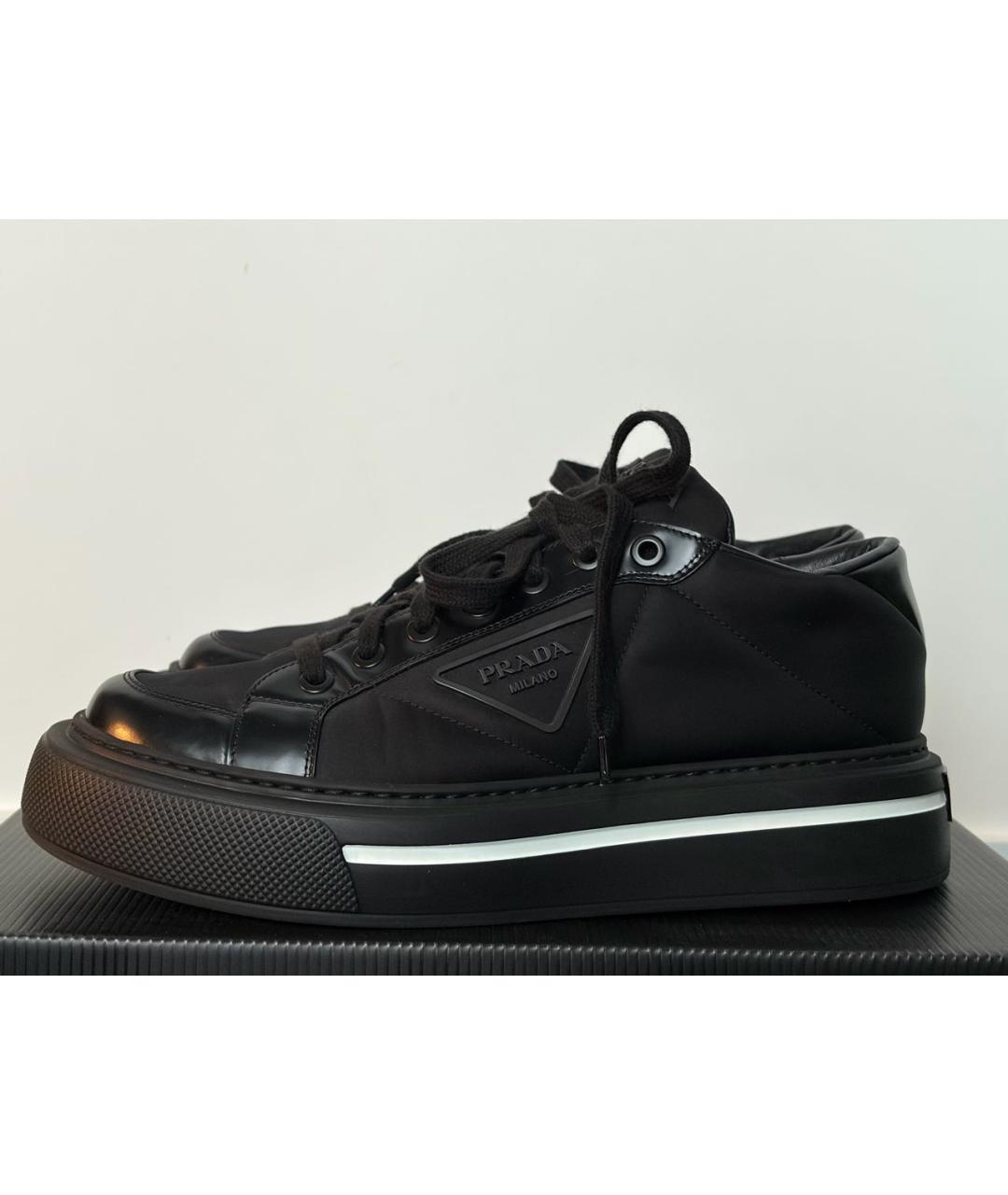 PRADA Черные кожаные низкие кроссовки / кеды, фото 5