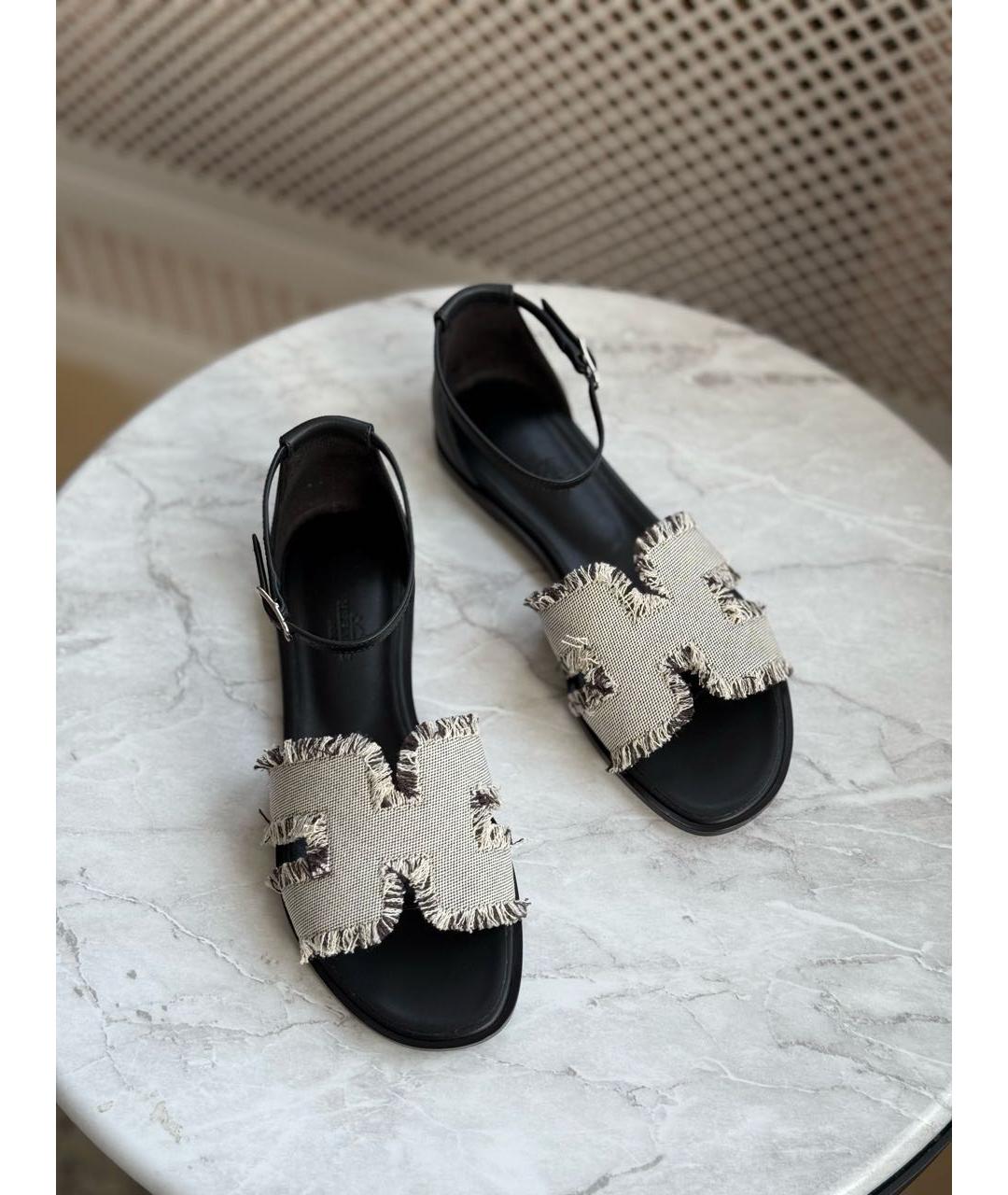 HERMES Черные текстильные сандалии, фото 3