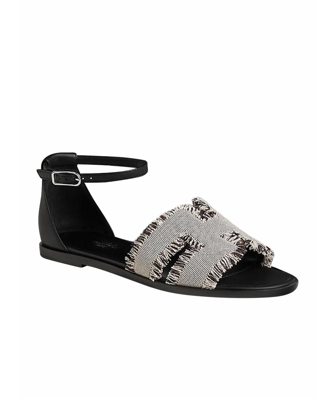 HERMES Черные текстильные сандалии, фото 1