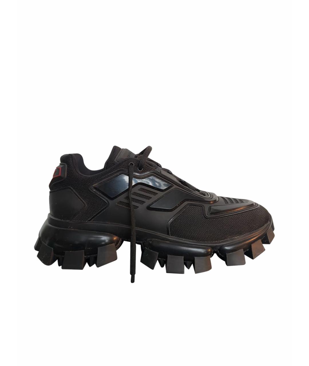 PRADA Черные текстильные низкие кроссовки / кеды, фото 1