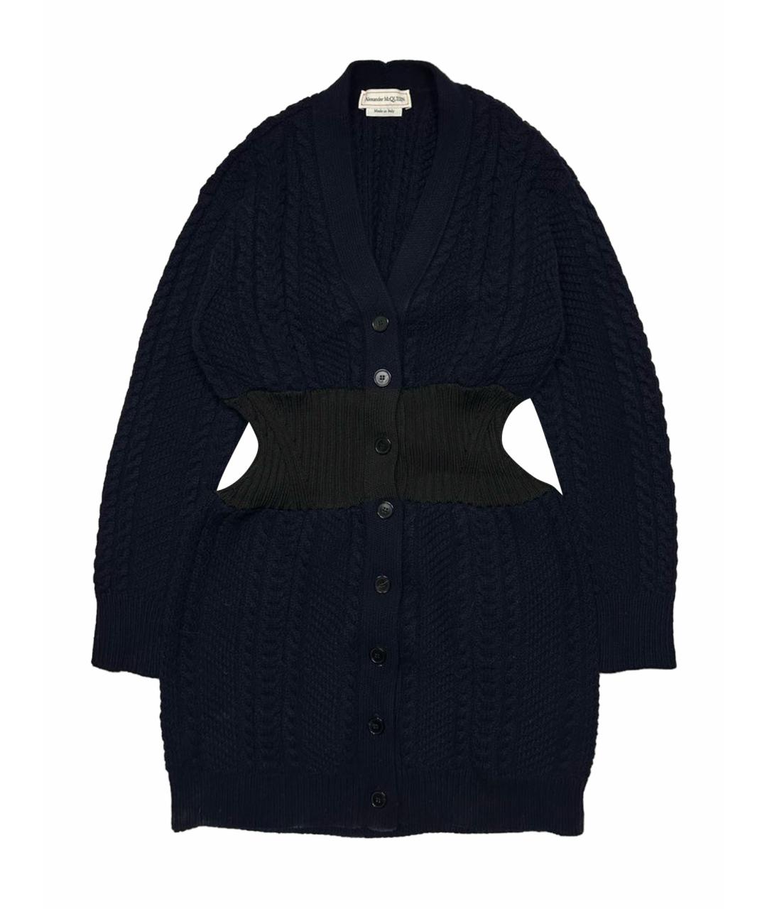 ALEXANDER MCQUEEN Темно-синее шерстяное повседневное платье, фото 1