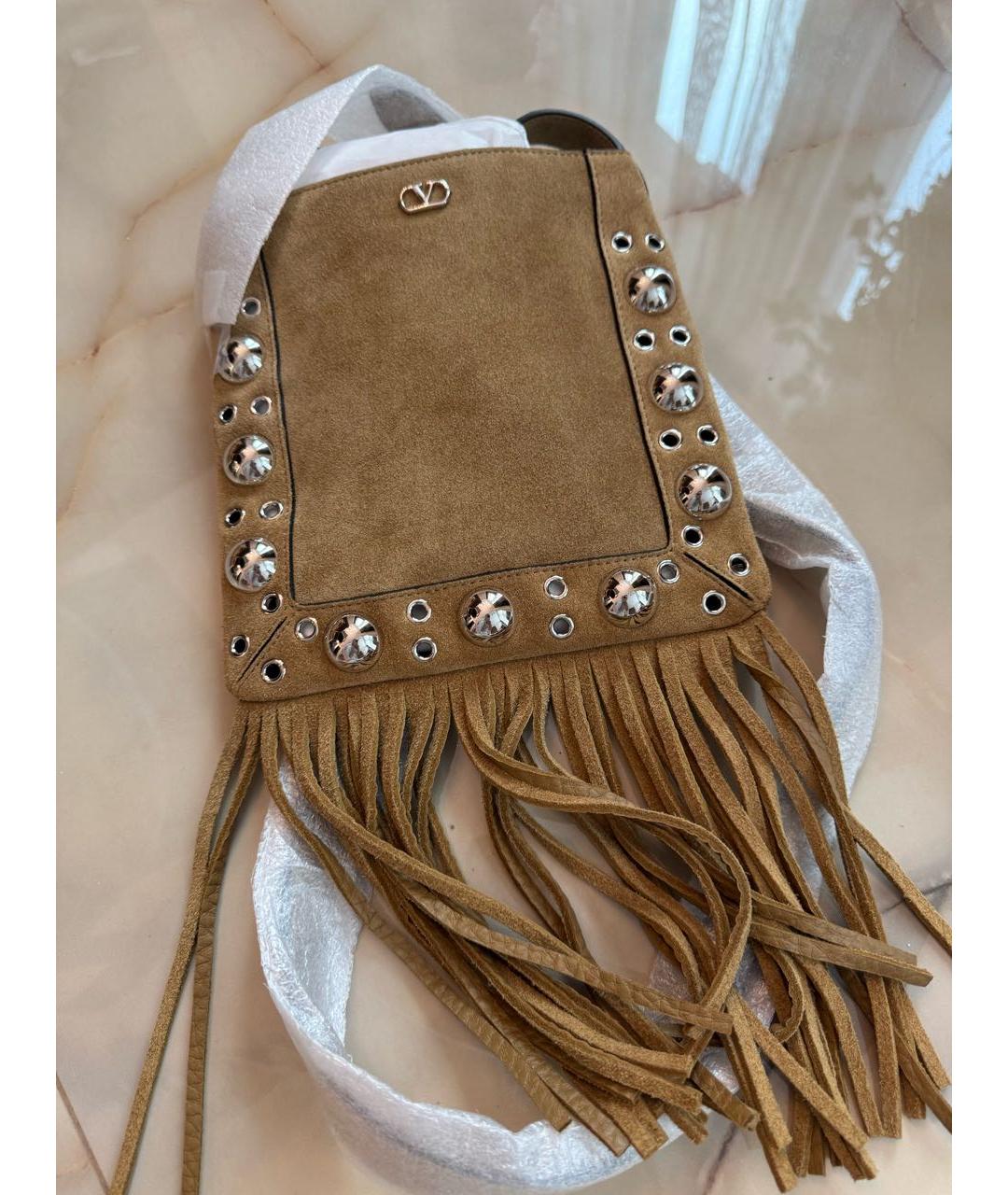 VALENTINO Горчичная замшевая сумка через плечо, фото 2