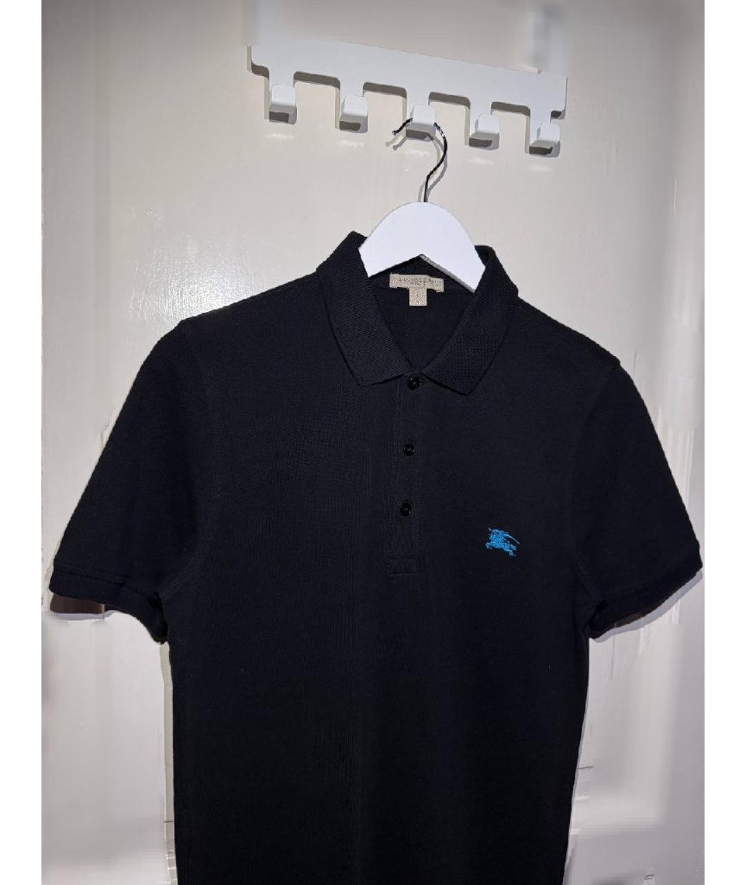 BURBERRY Черное хлопковое поло с коротким рукавом, фото 2